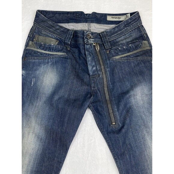 Salsa 1st Level Jeans Mens Size 31 Distressed Mix Media Blue Denim - Picture 2 of 16